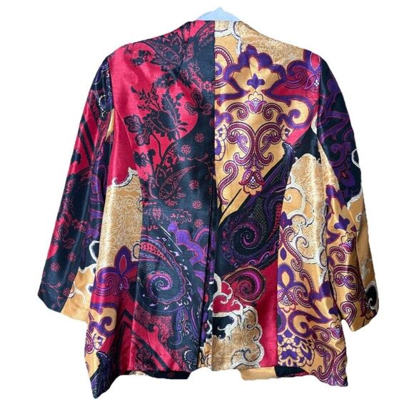 CHICO'S Jacket Size 2 Large Multicolor Tapestry Print Open Cardigan Blazer - Picture 8 of 14
